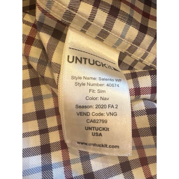 Untuckit Shirt Mens Sz Large White Plaid Slim Fit Salento Button Up Long Sleeve - Picture 5 of 9